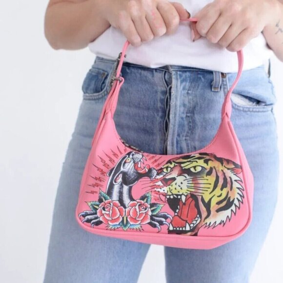Ed Hardy x Siberia Hills Y2K Pink Purse VTG 2000's Ed  Hardy Pink Shoulder Bag - Picture 3 of 12